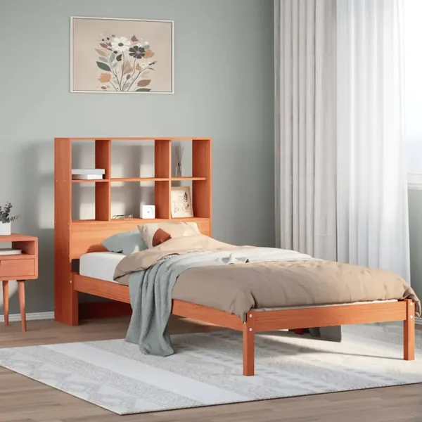 Lit bibliothèque sans matelas cire marron 75x190 cm pin massif