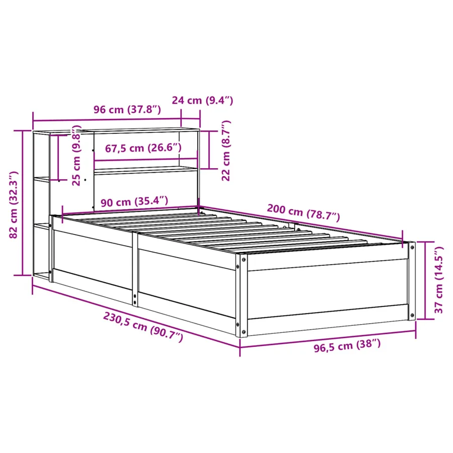 Cadre de lit sans matelas 90x200 cm bois de pin massif - 12