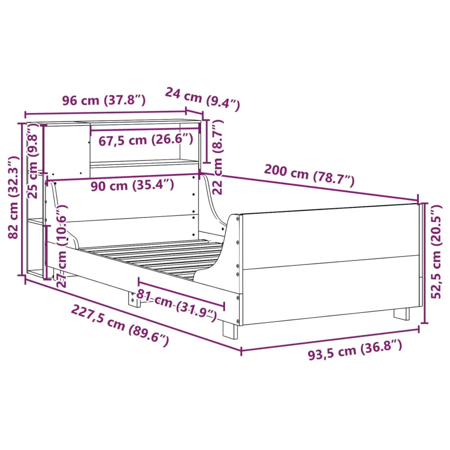 Cadre de lit sans matelas 90x200 cm bois de pin massif - 12