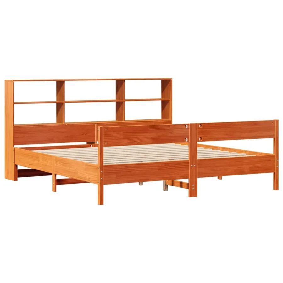 Lit bibliothèque sans matelas cire marron 200x200 cm pin massif - 3