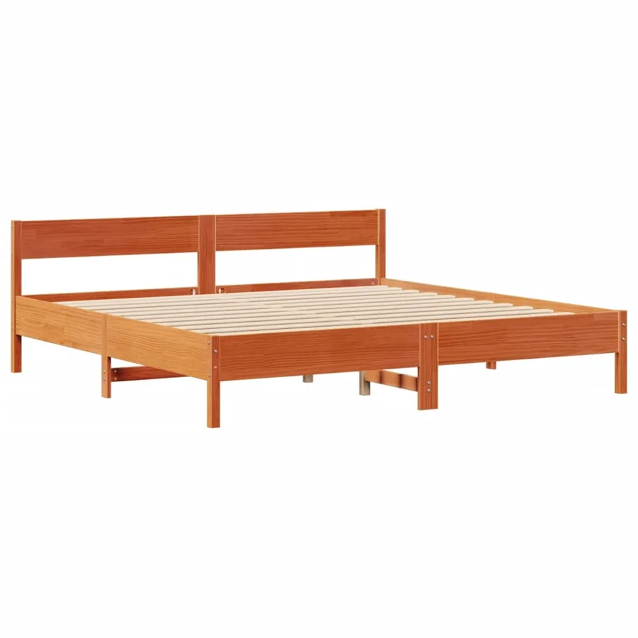 Lit bibliothèque sans matelas cire marron 200x200 cm pin massif - 8