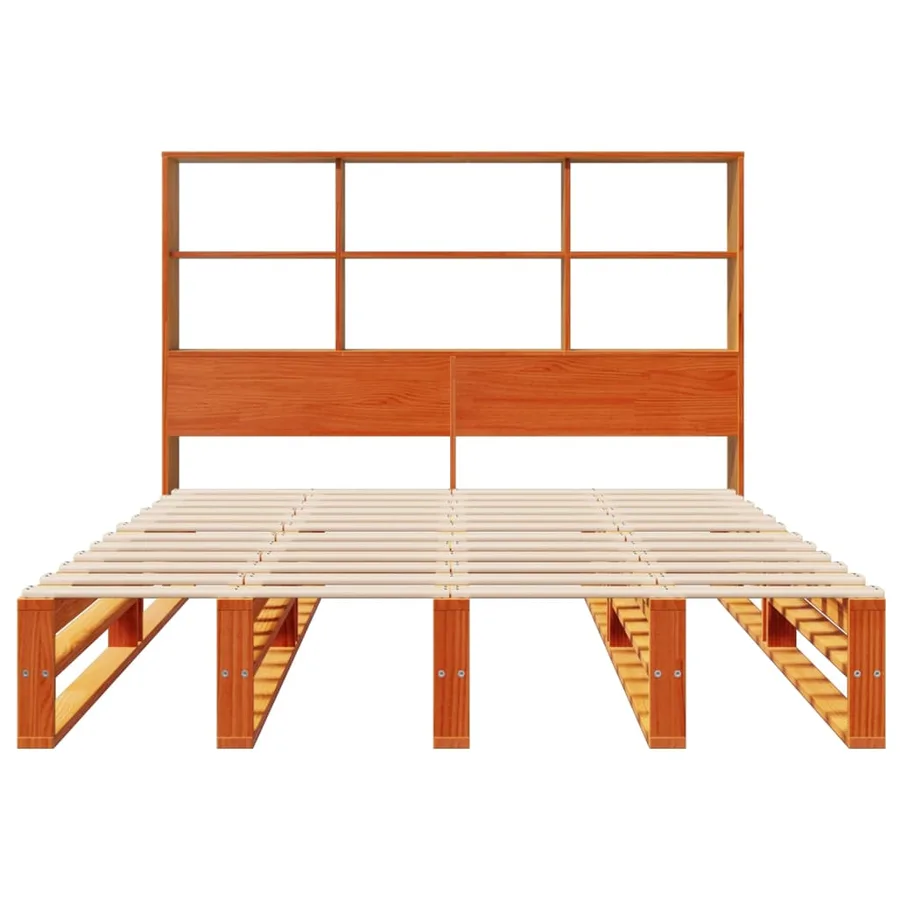 Lit bibliothèque sans matelas cire marron 120x200cm bois massif - 4