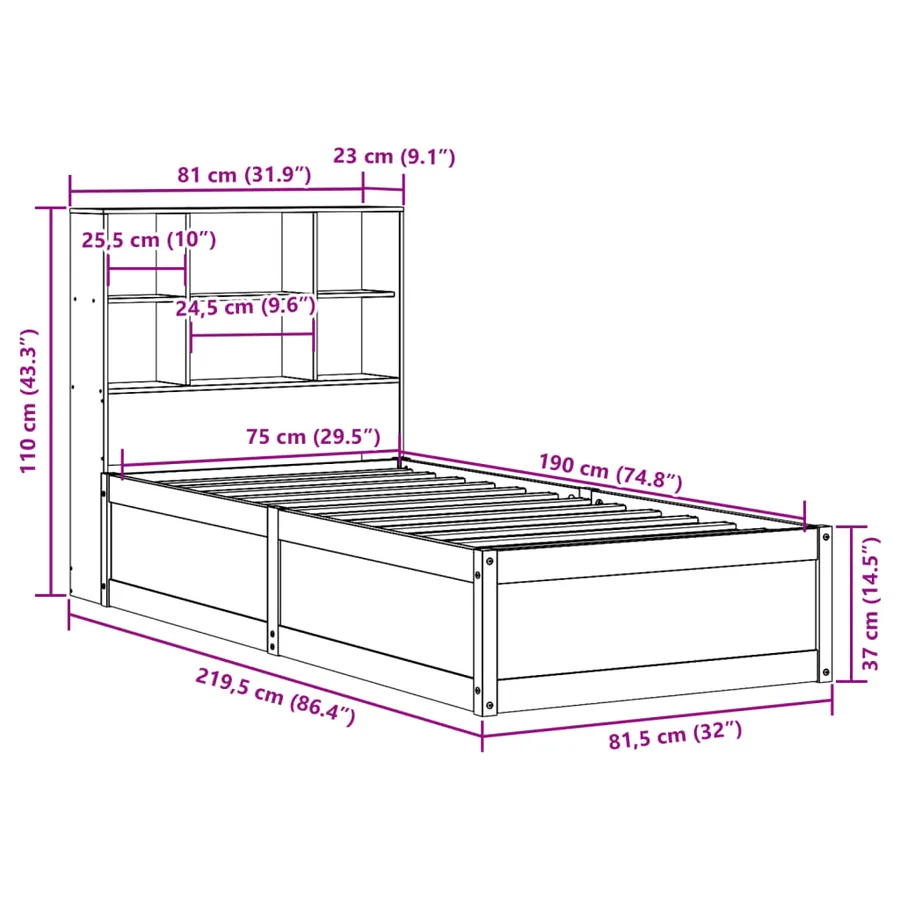 Cadre de lit sans matelas cire marron 75x190 cm bois pin massif - 12