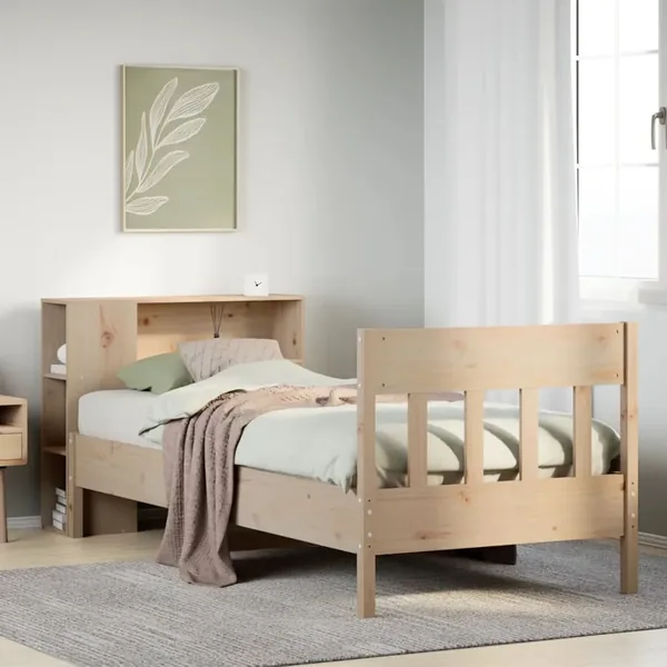 Lit bibliothèque sans matelas 90x200 cm bois de pin massif