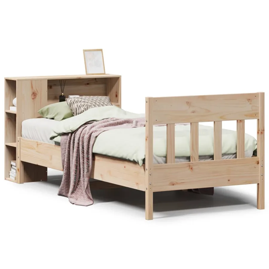 Lit bibliothèque sans matelas 90x200 cm bois de pin massif - 2