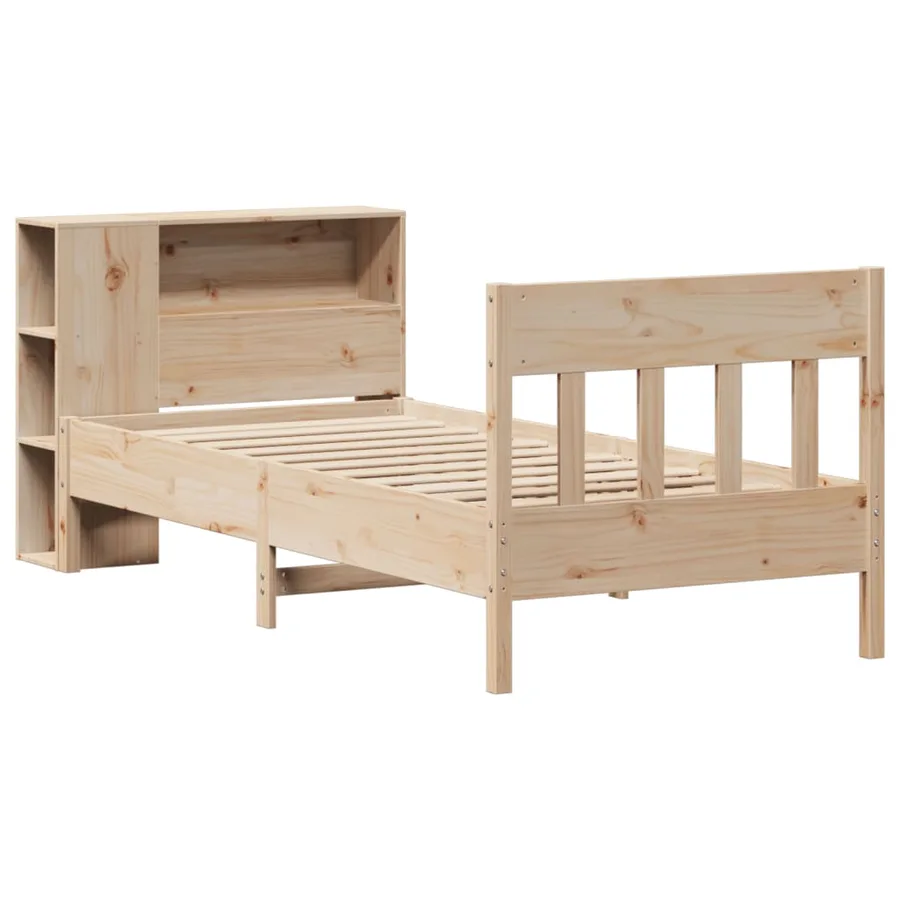 Lit bibliothèque sans matelas 90x200 cm bois de pin massif - 3