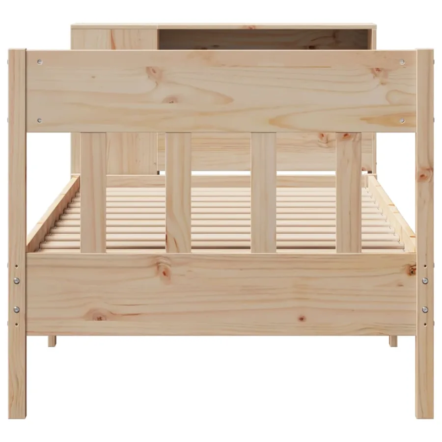 Lit bibliothèque sans matelas 90x200 cm bois de pin massif - 4
