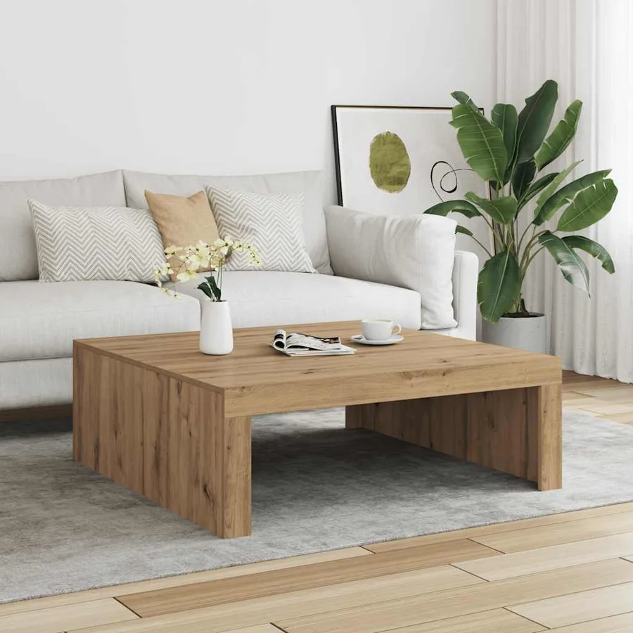 Table basse chêne artisanal 100x100x35 cm bois d'ingénierie - 3