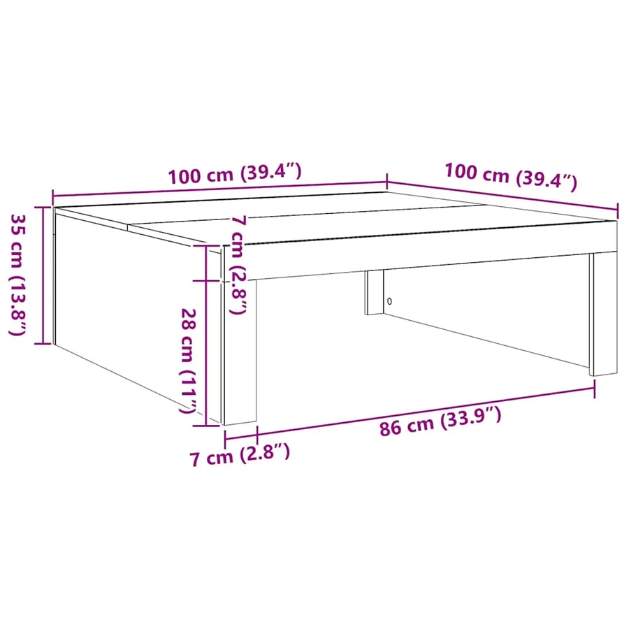 Table basse chêne artisanal 100x100x35 cm bois d'ingénierie - 9