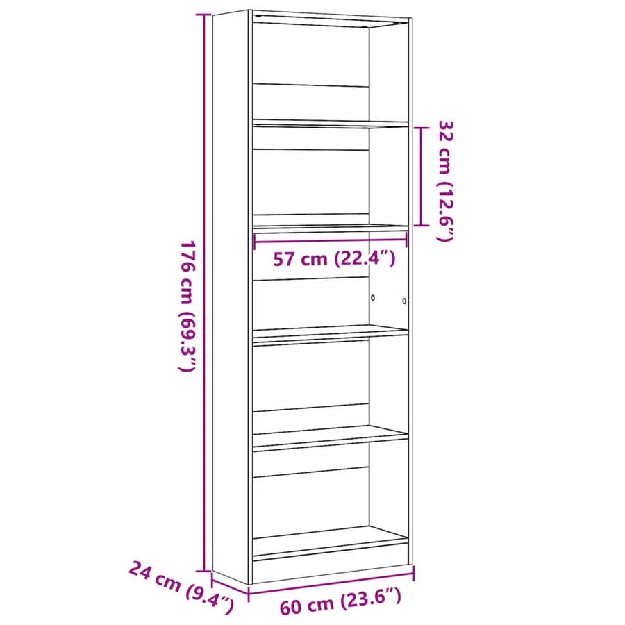 Bibliothèque Blanc 60x24x176 cm Bois d'ingénierie - 9