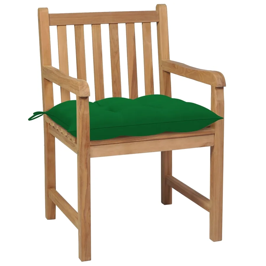Chaises de jardin lot de 6 et coussins vert Bois de teck solide - 3