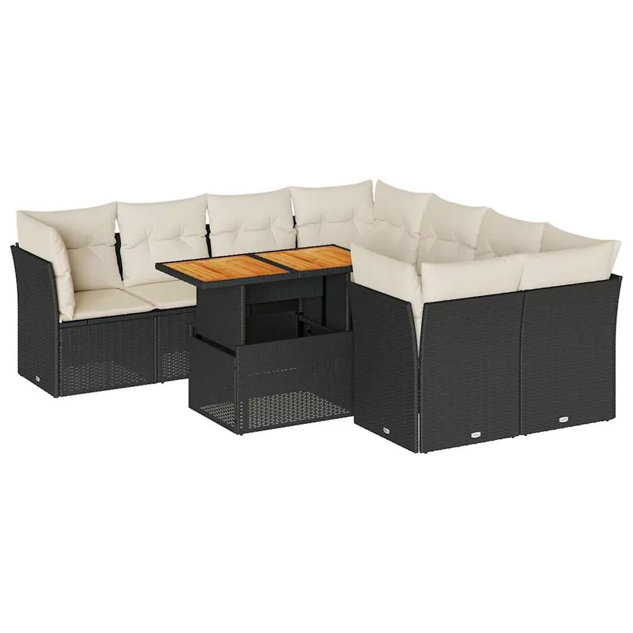 Salon de jardin 9 pcs avec coussins noir résine tressée - 2