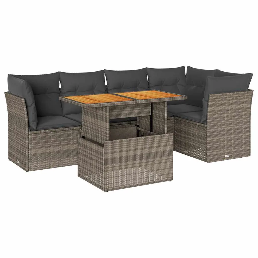 Salon de jardin 6 pcs avec coussins gris résine tressée - 2