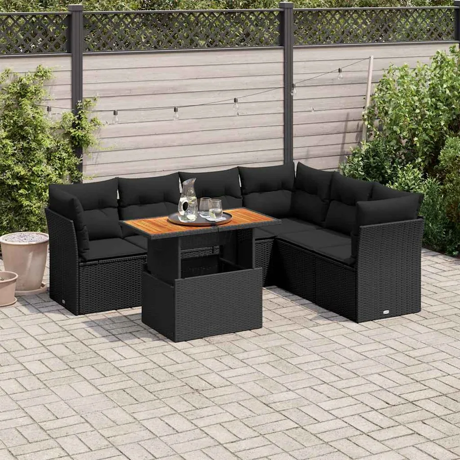 Salon de jardin 7 pcs avec coussins noir résine tressée 62 x 62 x 69 cm - 67,2 kg