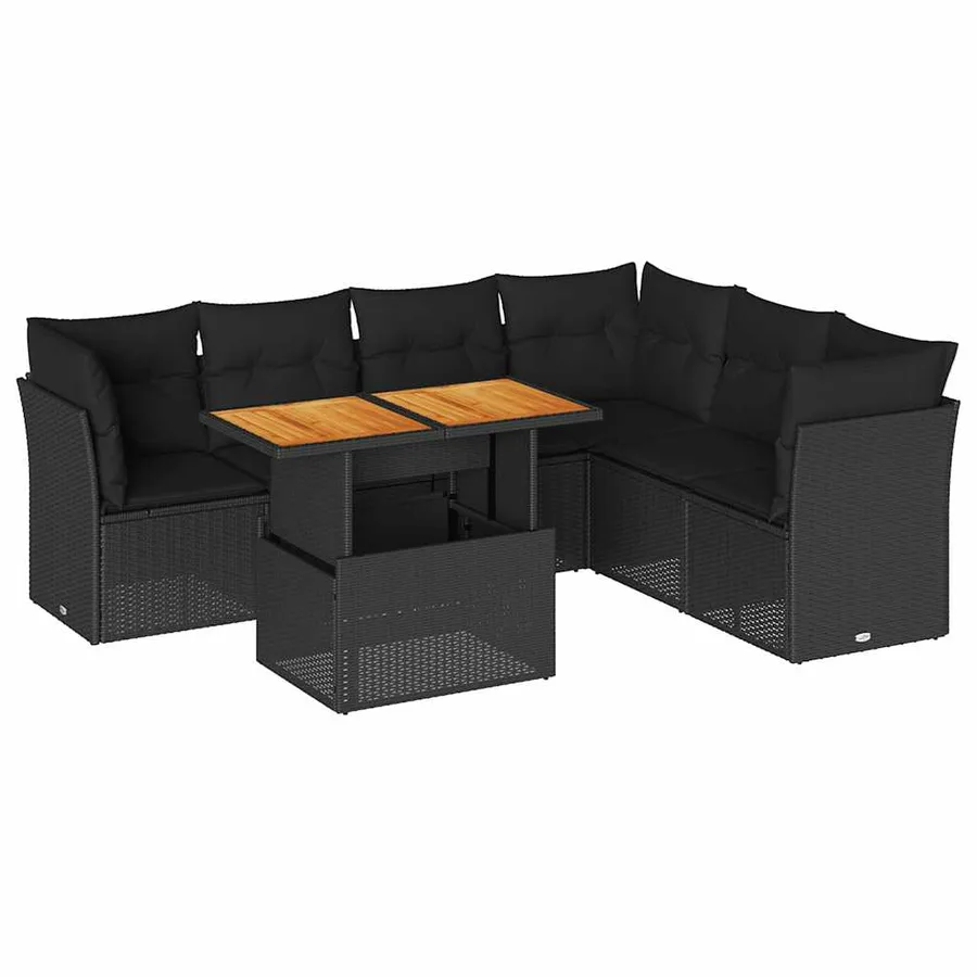 Salon de jardin 7 pcs avec coussins noir résine tressée 62 x 62 x 69 cm - 67,2 kg - 2