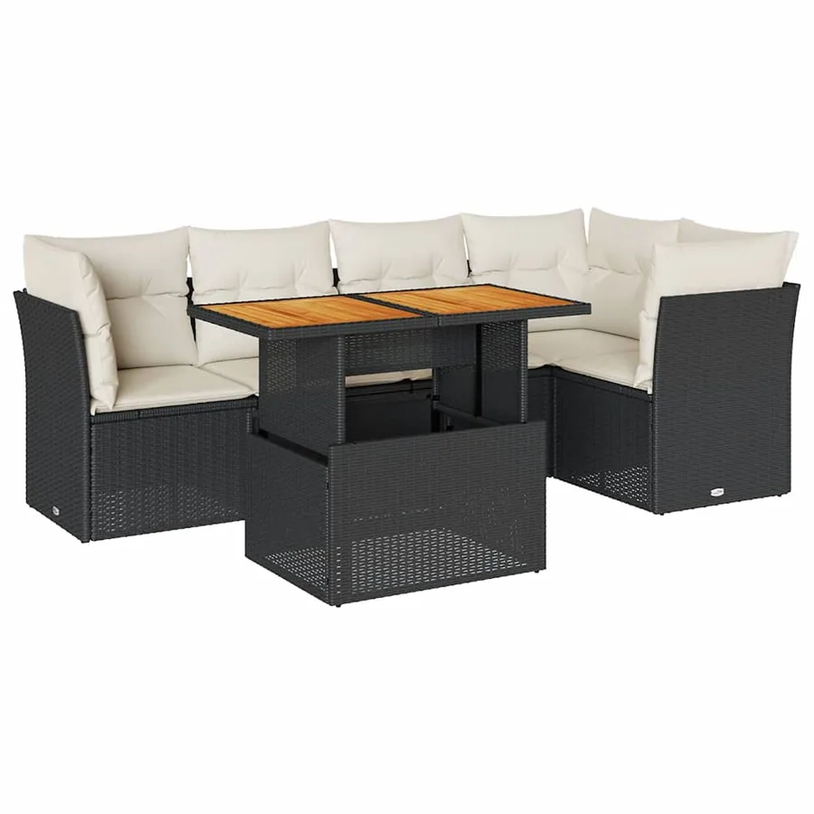 Salon de jardin 6 pcs avec coussins noir résine tressée - 2