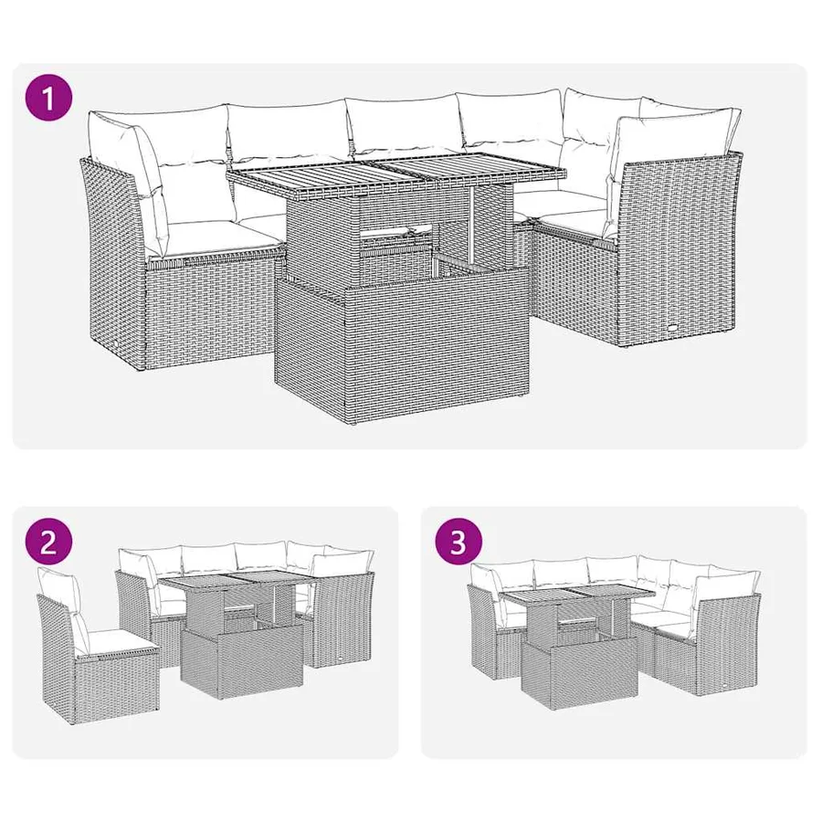 Salon de jardin 6 pcs avec coussins noir résine tressée - 9