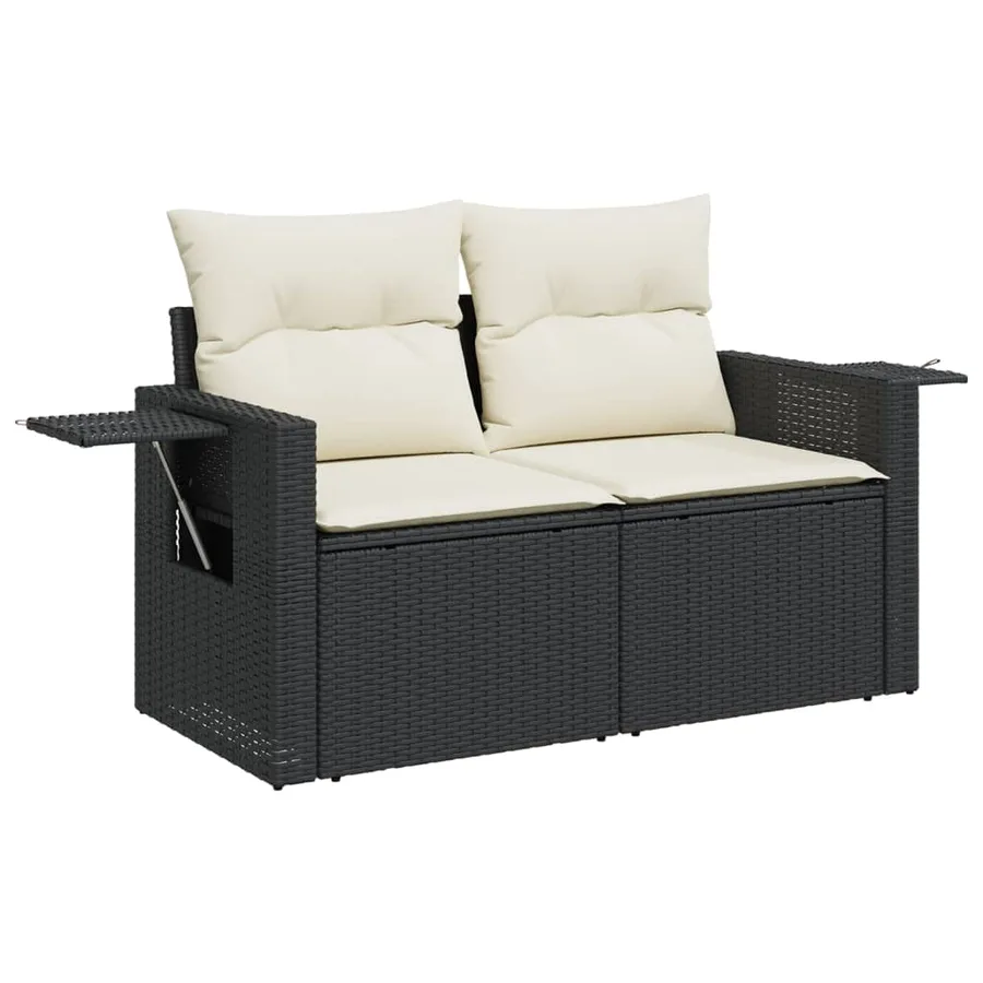 Salon de jardin 6 pcs avec coussins noir résine tressée - 4