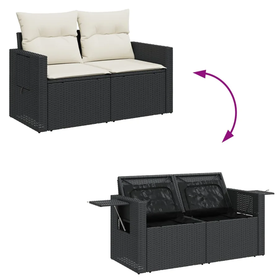 Salon de jardin 6 pcs avec coussins noir résine tressée - 5