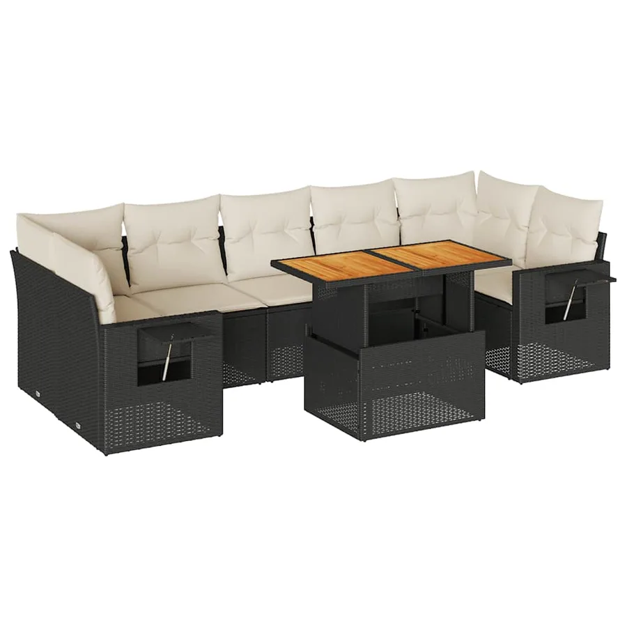 Salon de jardin 8 pcs avec coussins noir résine tressée - 2