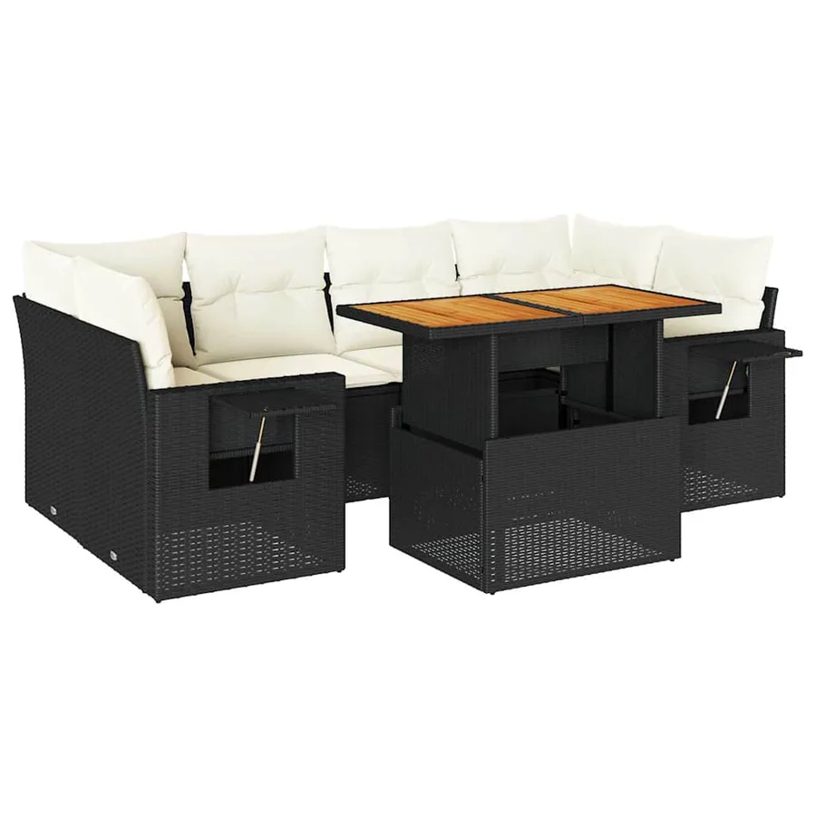 Salon de jardin 7 pcs avec coussins noir résine tressée 62 x 62 x 69 cm - 69,9 kg - 2