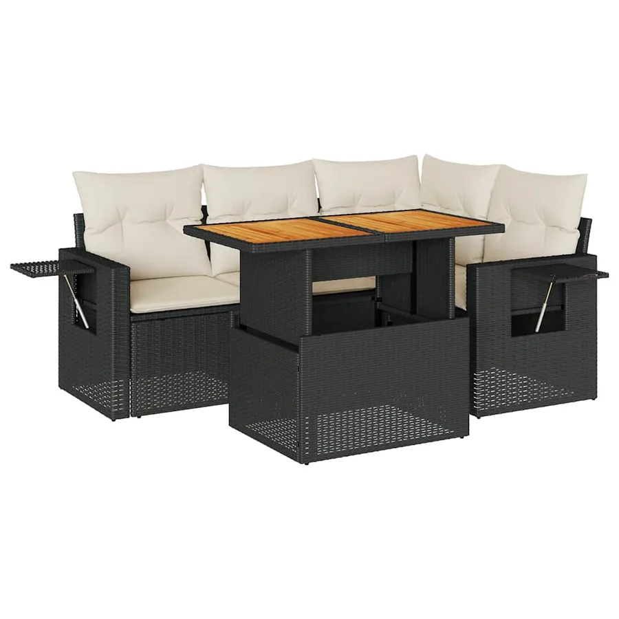 Salon de jardin 5 pcs avec coussins noir résine tressée - 2