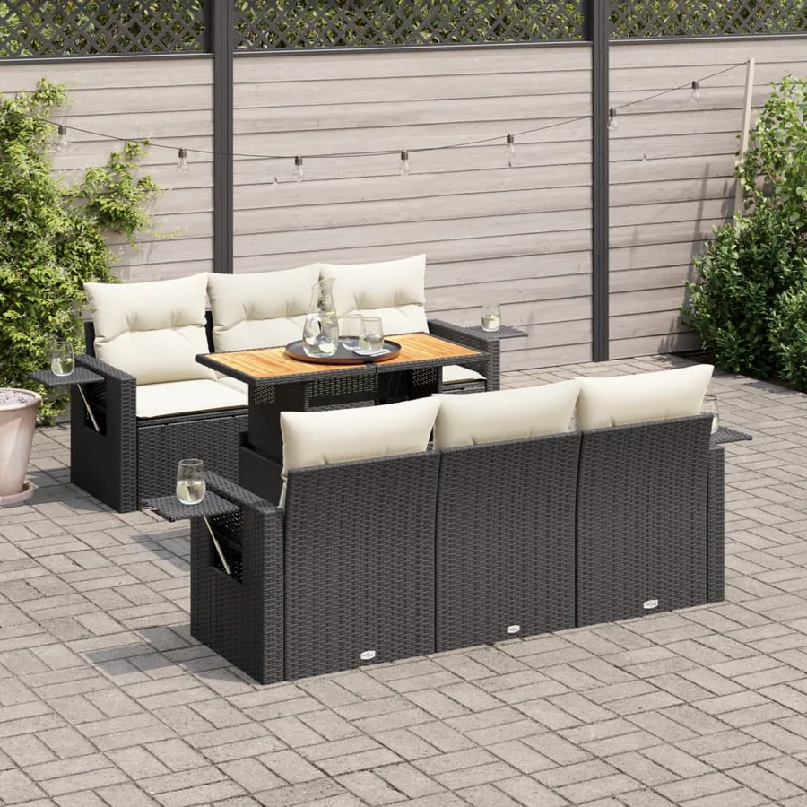 Salon de jardin 7 pcs avec coussins noir résine tressée 62 x 62 x 69 cm - 70,4 kg