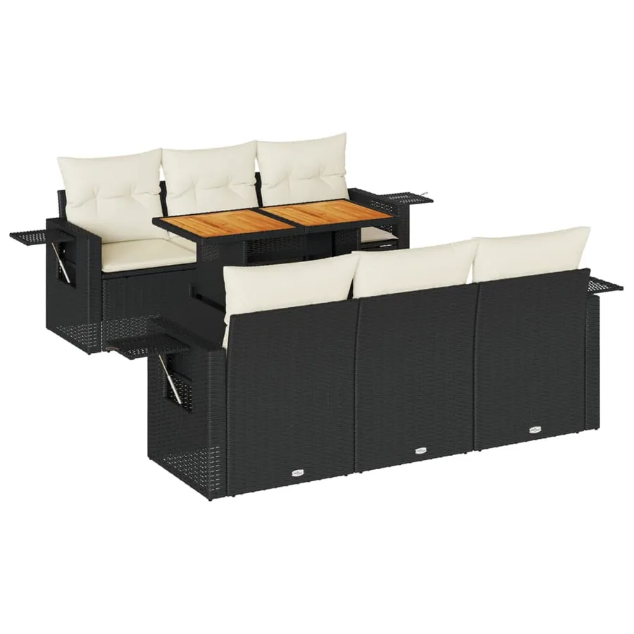 Salon de jardin 7 pcs avec coussins noir résine tressée 62 x 62 x 69 cm - 70,4 kg - 2