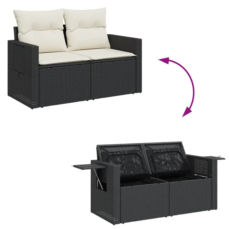 Salon de jardin 7 pcs avec coussins noir résine tressée 62 x 62 x 69 cm - 70,4 kg - 6