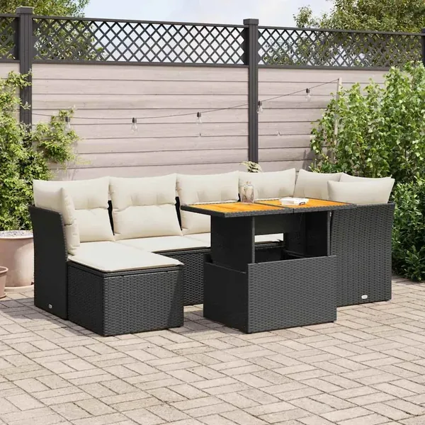 Salon de jardin 7 pcs avec coussins noir résine tressée 62 x 62 x 69 cm - 66,7 kg