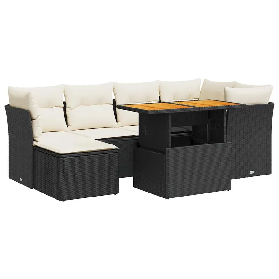 Salon de jardin 7 pcs avec coussins noir résine tressée 62 x 62 x 69 cm - 66,7 kg - 2