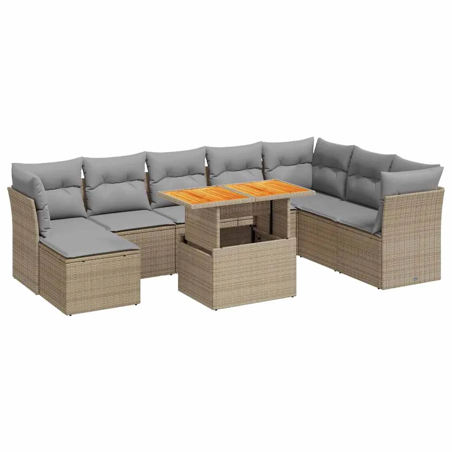 Salon de jardin avec coussins 9 pcs beige résine tressée - 2