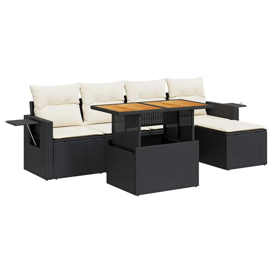 Salon de jardin 6 pcs avec coussins noir résine tressée - 2