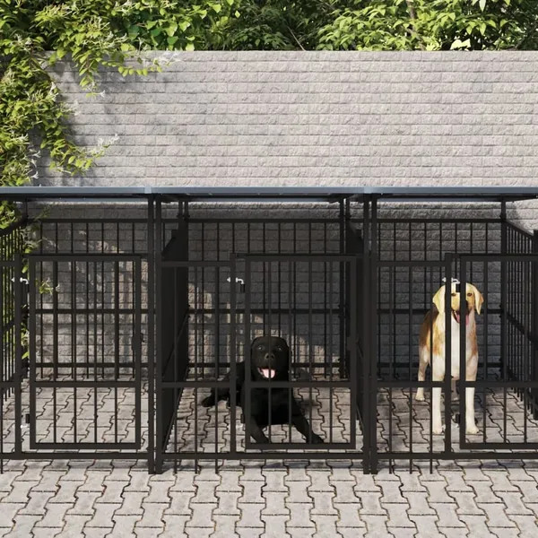Chenil d'extérieur avec toit pour chiens Acier 16,89 m²
