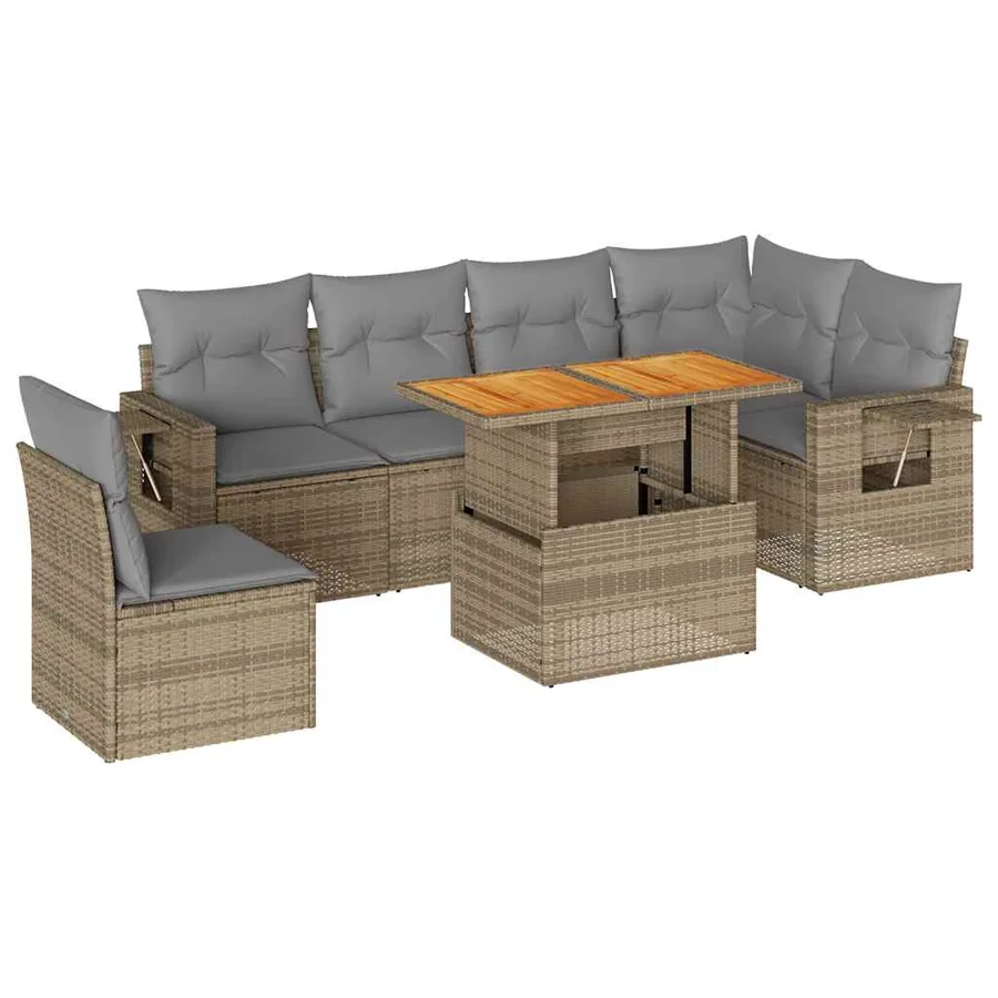 Salon de jardin avec coussins 7 pcs beige résine tressée - 2