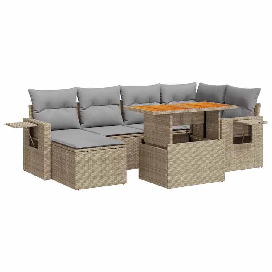 Salon de jardin avec coussins 7 pcs beige résine tressée - 2