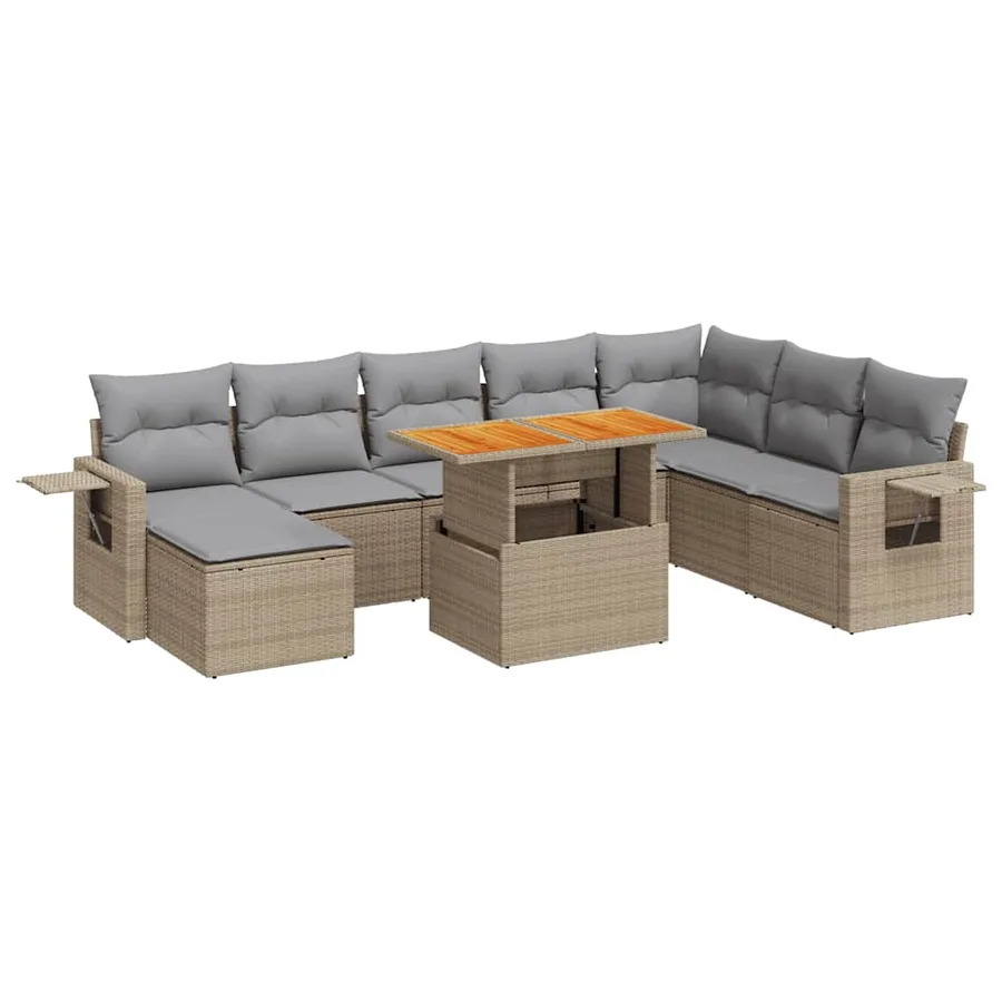 Salon de jardin avec coussins 9 pcs beige résine tressée - 2
