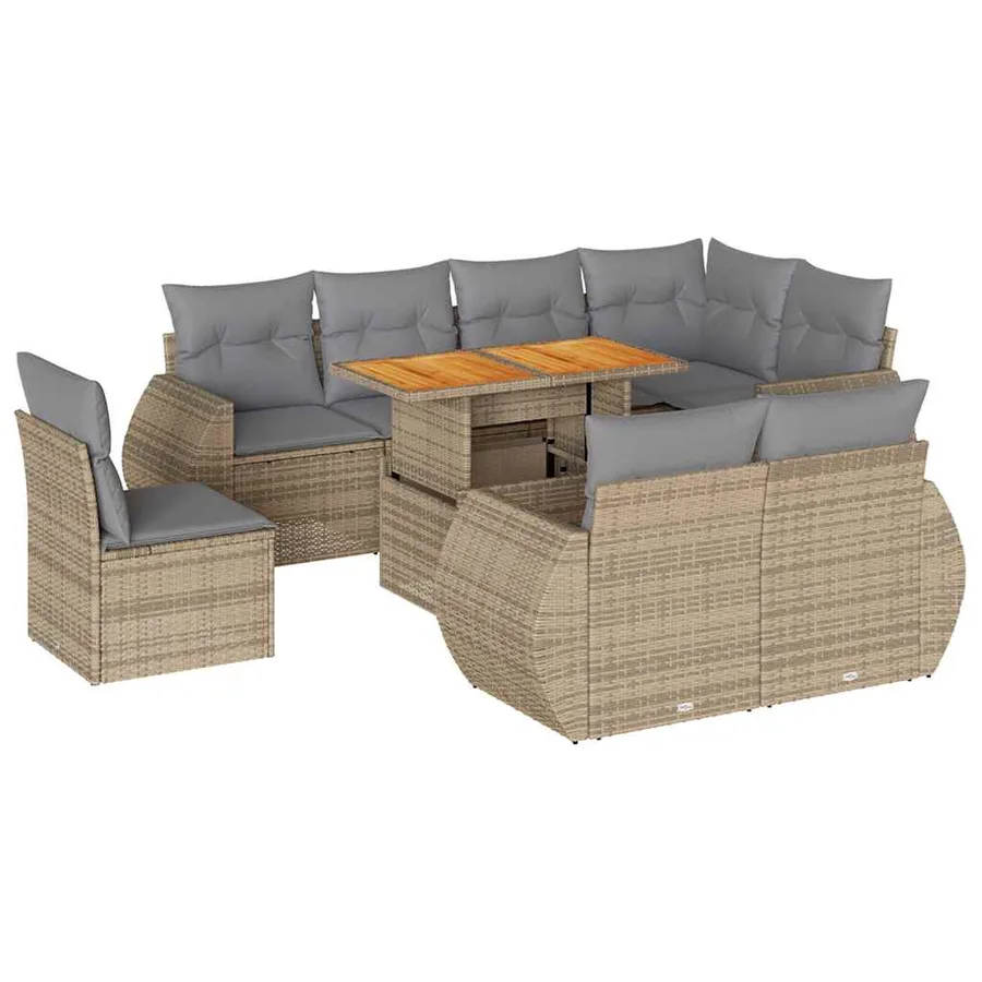 Salon de jardin avec coussins 9 pcs beige résine tressée - 2