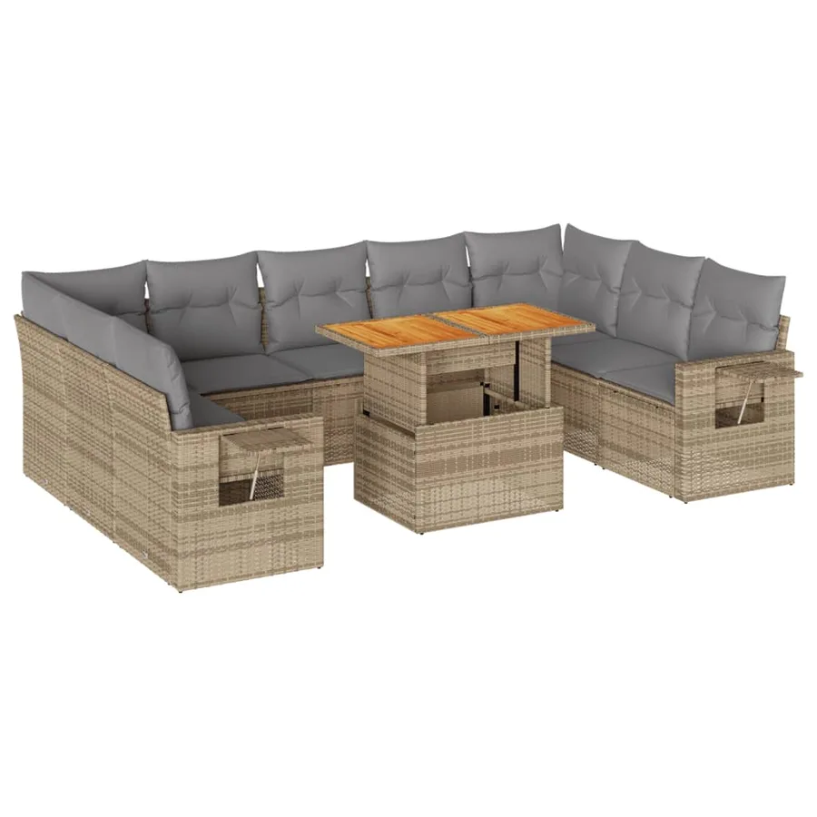 Salon de jardin avec coussins 10 pcs beige résine tressée - 2
