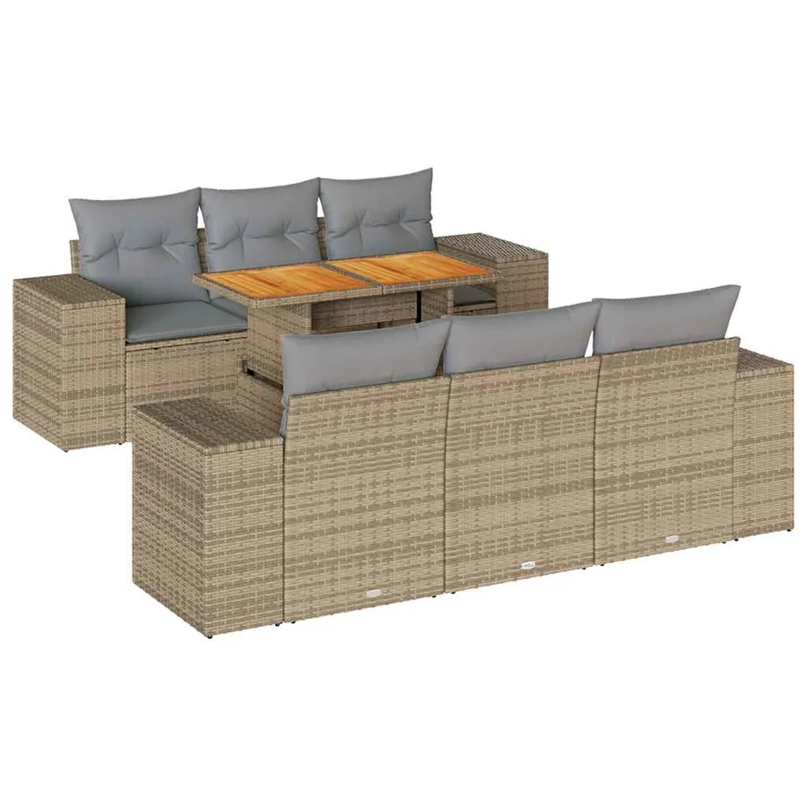 Salon de jardin avec coussins 7 pcs beige résine tressée - 2
