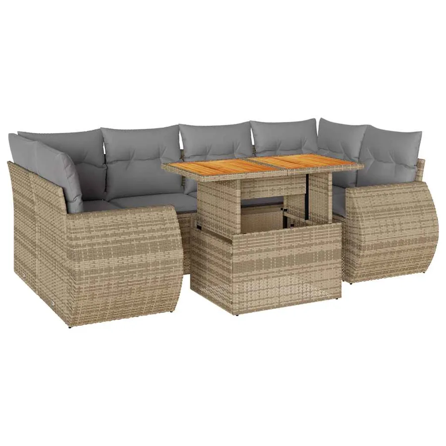 Salon de jardin avec coussins 7 pcs beige résine tressée - 2