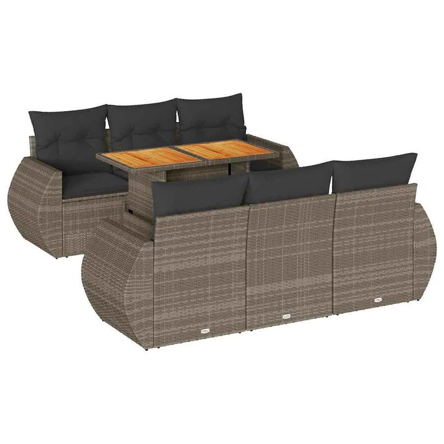 Salon de jardin avec coussins 7 pcs gris résine tressée - 2