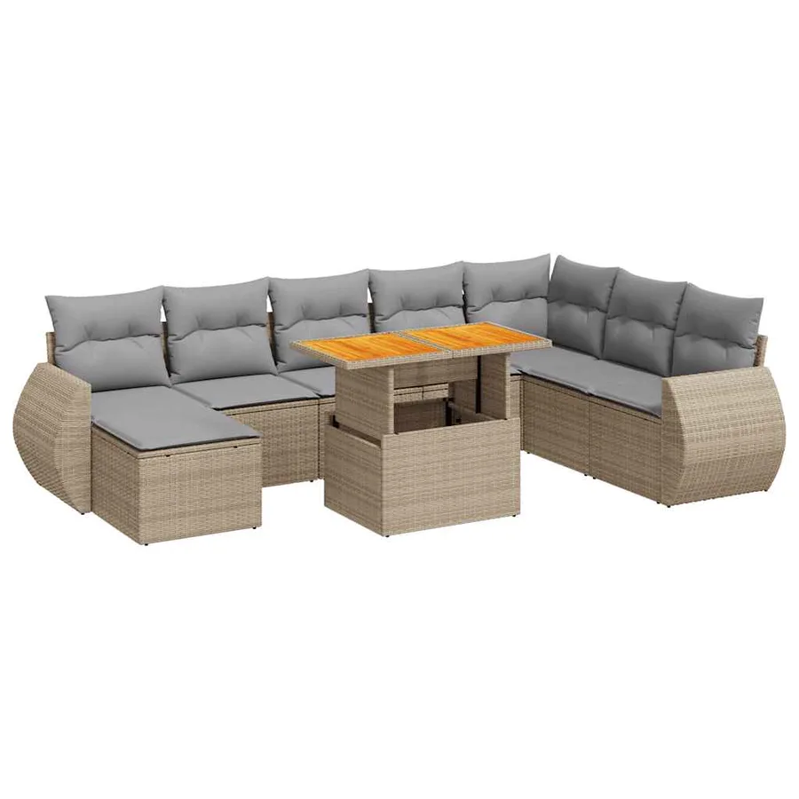 Salon de jardin avec coussins 9 pcs beige résine tressée - 2