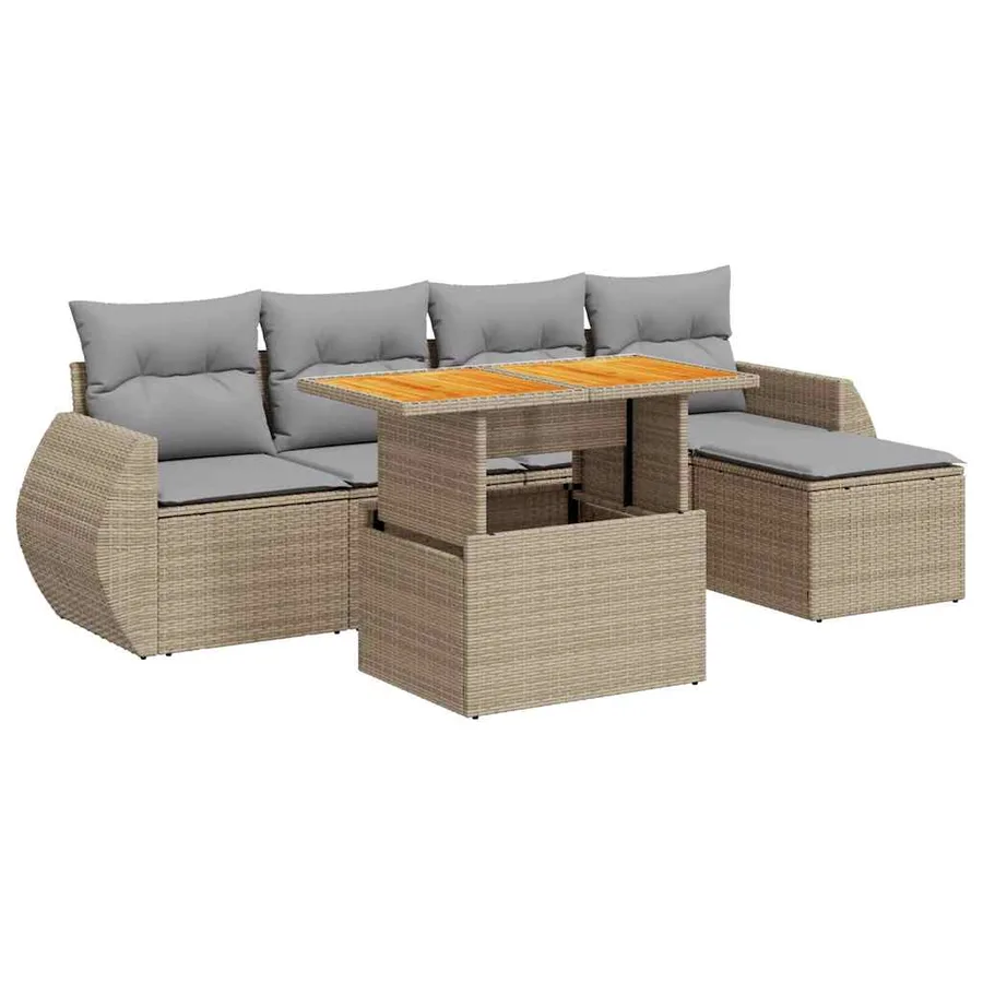 Salon de jardin avec coussins 6 pcs beige résine tressée - 2