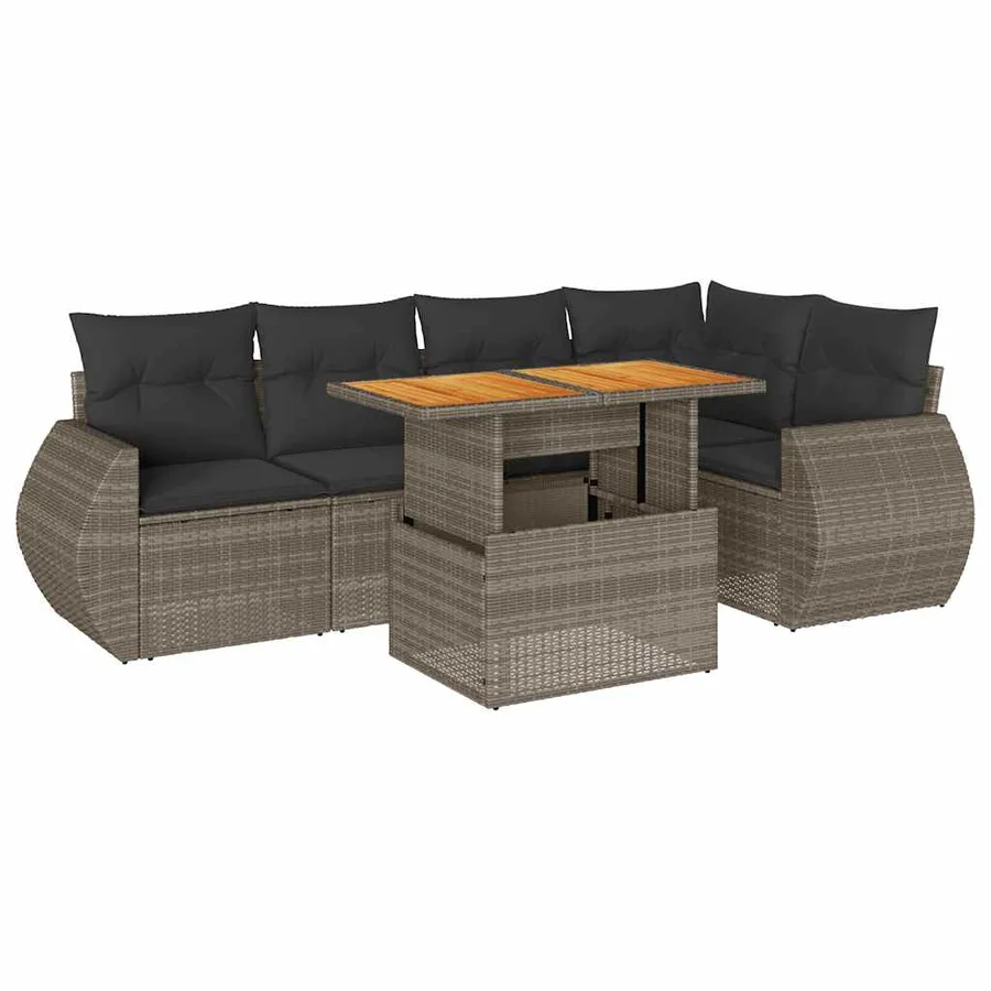Salon de jardin 6 pcs avec coussins gris résine tressée - 2