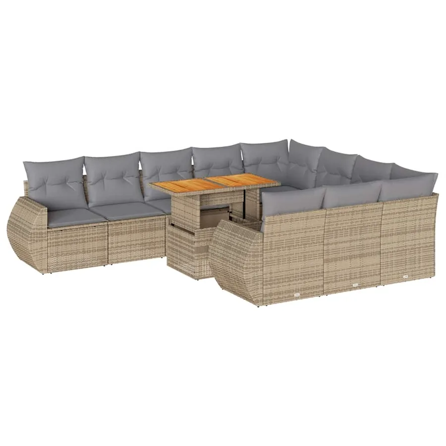 Salon de jardin 11 pcs avec coussins beige résine tressée - 2
