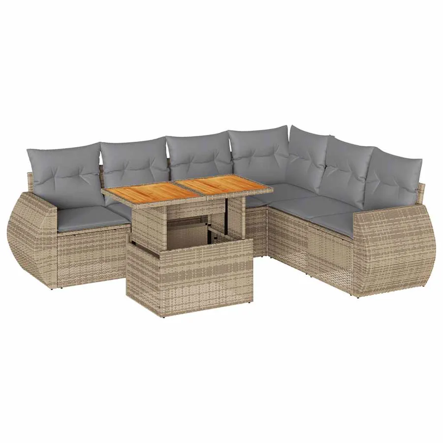 Salon de jardin avec coussins 7 pcs beige résine tressée - 2
