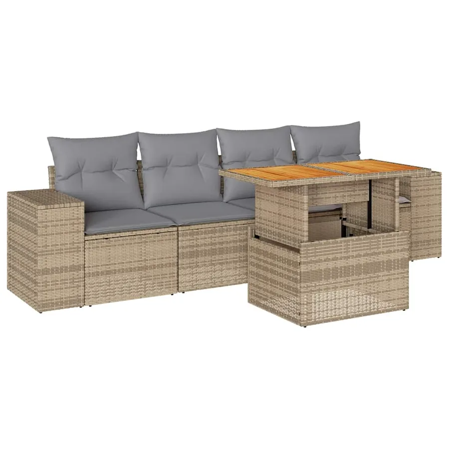 Salon de jardin avec coussins 5 pcs beige résine tressée - 2