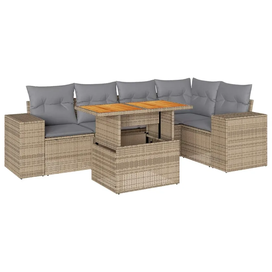 Salon de jardin avec coussins 6 pcs beige résine tressée - 2