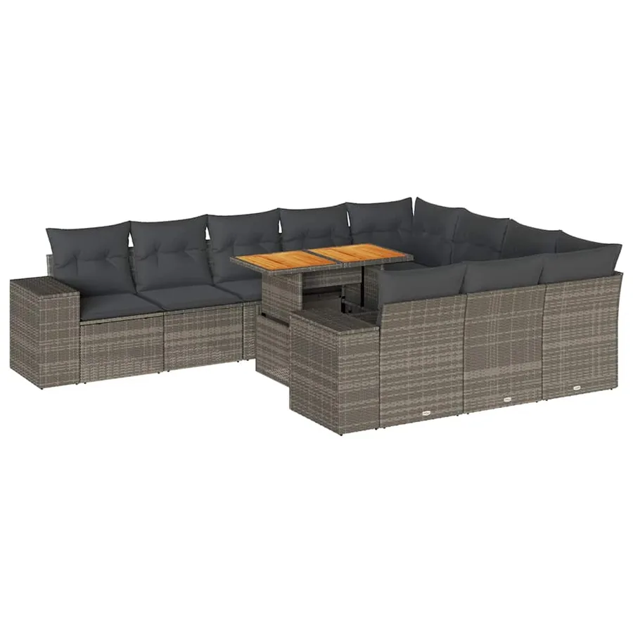 Salon de jardin avec coussins 10 pcs gris résine tressée acacia - 2